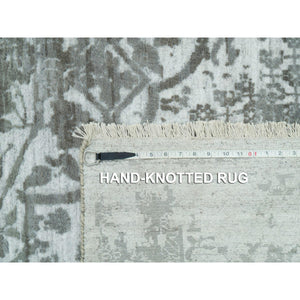 12'1"x17'10" Chrome with Battleship Gray, Broken Persian Design, Hand Knotted, Wool and Silk, Oversized Oriental Rug FWR395250