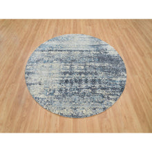 Load image into Gallery viewer, 7&#39;x7&#39; Blue Gray, Hand Knotted, Wool and Silk, Modern Abstract with Mosaic Design, Natural Dyes, Round Oriental Rug FWR395274