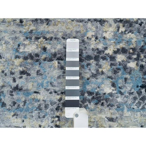 7'x7' Blue Gray, Hand Knotted, Wool and Silk, Modern Abstract with Mosaic Design, Natural Dyes, Round Oriental Rug FWR395274