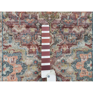 2'6"x15'8" Sangria Red, Soft and Vibrant Pile, Vegetable Dyes, Pure Wool, Heriz Revival, Hand Knotted, XL Runner Oriental Rug FWR395298
