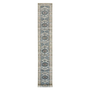 2'6"x17'10" Oyster White Soft Tones, Hand Knotted, Soft Pile, Reimagined Persian Viss Design, Organic Wool, Tone on Tone, XL Runner Oriental Rug FWR395304