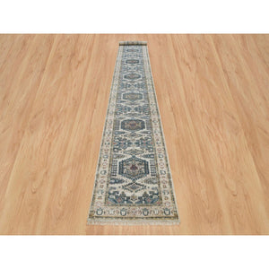 2'6"x17'10" Oyster White Soft Tones, Hand Knotted, Soft Pile, Reimagined Persian Viss Design, Organic Wool, Tone on Tone, XL Runner Oriental Rug FWR395304