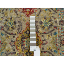 Load image into Gallery viewer, 2&#39;x3&#39; Khaki, Hand Knotted, The Sunset Rosettes with Soft Colors, Wool and Pure Silk, Mat Oriental Rug FWR395310