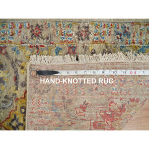 2'x3' Khaki, Hand Knotted, The Sunset Rosettes with Soft Colors, Wool and Pure Silk, Mat Oriental Rug FWR395310