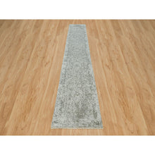 Load image into Gallery viewer, 2&#39;6&quot;x15&#39;10&quot; Goose Gray, Broken and Erased Persian Design, Hand Knotted, Wool and Silk, XL Runner Oriental Rug FWR395340