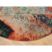 Load image into Gallery viewer, 12&#39;1&quot;x12&#39;1&quot; Metallic Orange, Ancient Ottoman Erased Design, Ghazni Wool, Hand Knotted, Round Oriental Rug FWR395400