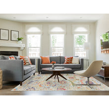 Load image into Gallery viewer, 8&#39;x10&#39;4&quot; Tan Color, Sickle Leaf Design, Silk with Textured Wool, Hand Knotted, Oriental Rug FWR395412