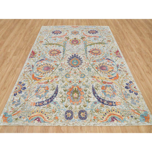 8'x10'4" Tan Color, Sickle Leaf Design, Silk with Textured Wool, Hand Knotted, Oriental Rug FWR395412