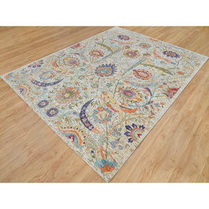8'x10'4" Tan Color, Sickle Leaf Design, Silk with Textured Wool, Hand Knotted, Oriental Rug FWR395412