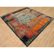 Load image into Gallery viewer, 8&#39;1&quot;x8&#39;1&quot; Metallic Orange, Hand Knotted, Ancient Ottoman Erased Design, Ghazni Wool, Square Oriental Rug FWR395418