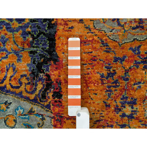 8'1"x8'1" Metallic Orange, Hand Knotted, Ancient Ottoman Erased Design, Ghazni Wool, Square Oriental Rug FWR395418