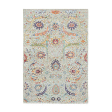 Load image into Gallery viewer, 6&#39;3&quot;x9&#39;3&quot; Tan Color, Silk with Textured Wool, Hand Knotted, Sickle Leaf Design, Oriental Rug FWR395448