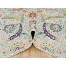 Load image into Gallery viewer, 6&#39;3&quot;x9&#39;3&quot; Tan Color, Silk with Textured Wool, Hand Knotted, Sickle Leaf Design, Oriental Rug FWR395448