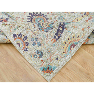 6'3"x9'3" Tan Color, Silk with Textured Wool, Hand Knotted, Sickle Leaf Design, Oriental Rug FWR395448