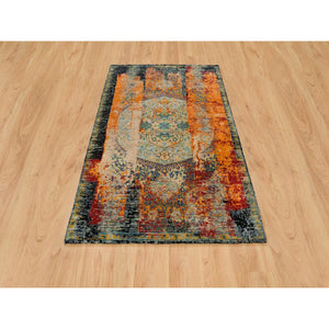 4'1"x6' Metallic Orange, Ancient Ottoman Erased Design, Ghazni Wool, Hand Knotted, Oriental Rug FWR395484