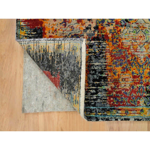 4'1"x6' Metallic Orange, Ancient Ottoman Erased Design, Ghazni Wool, Hand Knotted, Oriental Rug FWR395484