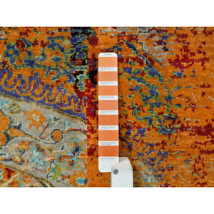 4'1"x6' Metallic Orange, Ancient Ottoman Erased Design, Ghazni Wool, Hand Knotted, Oriental Rug FWR395484