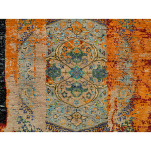 4'1"x6' Metallic Orange, Ancient Ottoman Erased Design, Ghazni Wool, Hand Knotted, Oriental Rug FWR395484