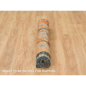 4'1"x6' Metallic Orange, Ancient Ottoman Erased Design, Ghazni Wool, Hand Knotted, Oriental Rug FWR395484