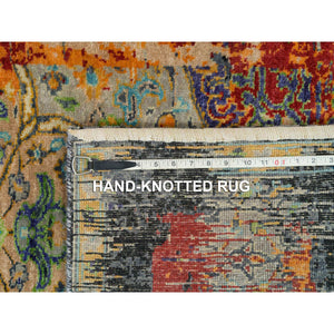 4'1"x6' Metallic Orange, Ancient Ottoman Erased Design, Ghazni Wool, Hand Knotted, Oriental Rug FWR395484