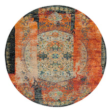 Load image into Gallery viewer, 8&#39;1&quot;x8&#39;1&quot; Metallic Orange, Ghazni Wool, Hand Knotted, Ancient Ottoman Erased Design, Round Oriental Rug FWR395514