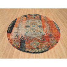 Load image into Gallery viewer, 8&#39;1&quot;x8&#39;1&quot; Metallic Orange, Ghazni Wool, Hand Knotted, Ancient Ottoman Erased Design, Round Oriental Rug FWR395514