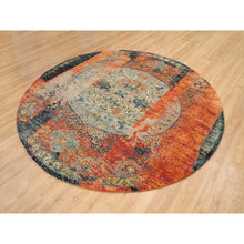 Load image into Gallery viewer, 8&#39;1&quot;x8&#39;1&quot; Metallic Orange, Ghazni Wool, Hand Knotted, Ancient Ottoman Erased Design, Round Oriental Rug FWR395514