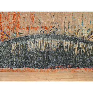 8'1"x8'1" Metallic Orange, Ghazni Wool, Hand Knotted, Ancient Ottoman Erased Design, Round Oriental Rug FWR395514