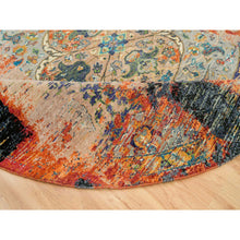 Load image into Gallery viewer, 8&#39;1&quot;x8&#39;1&quot; Metallic Orange, Ghazni Wool, Hand Knotted, Ancient Ottoman Erased Design, Round Oriental Rug FWR395514