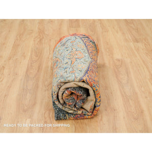 8'1"x8'1" Metallic Orange, Ghazni Wool, Hand Knotted, Ancient Ottoman Erased Design, Round Oriental Rug FWR395514