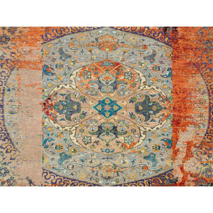 12'1"x12'1" Metallic Orange, Ghazni Wool, Hand Knotted, Ancient Ottoman Erased Design, Square Oriental Rug FWR395556
