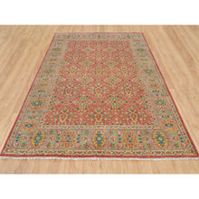 Load image into Gallery viewer, 8&#39;x10&#39; Fire Brick Red, Antiqued Oushak Reimagined Repetitive Star and Rosette Design, Sheared Low, Pure Wool, Hand Knotted, Oriental Rug FWR395586