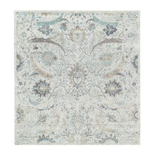 Load image into Gallery viewer, 12&#39;4&quot;x12&#39;4&quot; Ivory, Silk with Textured Wool, Hand Knotted, Sickle Leaf Design, Soft Pile, Square Oriental Rug FWR395610