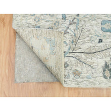 Load image into Gallery viewer, 12&#39;4&quot;x12&#39;4&quot; Ivory, Silk with Textured Wool, Hand Knotted, Sickle Leaf Design, Soft Pile, Square Oriental Rug FWR395610