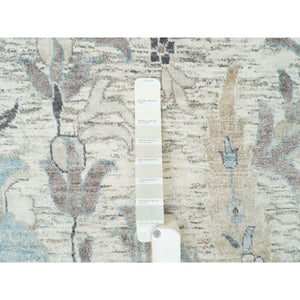 12'4"x12'4" Ivory, Silk with Textured Wool, Hand Knotted, Sickle Leaf Design, Soft Pile, Square Oriental Rug FWR395610