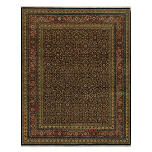 8'1"x10'1" Navy Blue, Herati with All Over Design, Dense Weave, 175 KPSI, Pure Wool, Hand Knotted, Oriental Rug FWR395628