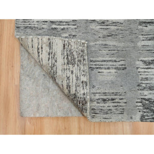 2'7"x25'6" Ash Gray, Hand Spun Undyed Natural Wool, Hand Knotted, Modern Design, XL Runner Oriental Rug FWR395736