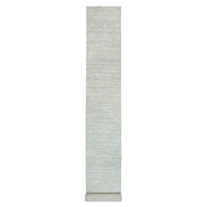 2'7"x22' Platinum Gray, Modern Design, Hand Spun Undyed Natural Wool, Hand Knotted, XL Runner Oriental Rug FWR395742