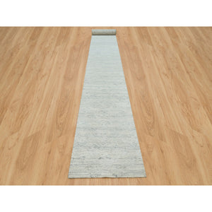 2'7"x22' Platinum Gray, Modern Design, Hand Spun Undyed Natural Wool, Hand Knotted, XL Runner Oriental Rug FWR395742