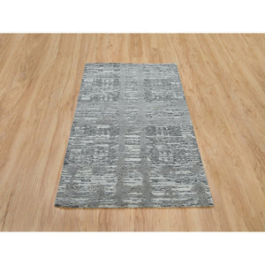 3'x5'1" Ash Gray, Modern Design, Hand Spun Undyed Natural Wool, Hand Knotted, Oriental Rug FWR395766