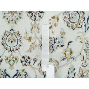 6'1"x9'1" Powder White, Hand Knotted, Nain with Center Medallion Flower Design, 250 KPSI, Natural Wool, Oriental Rug FWR395802