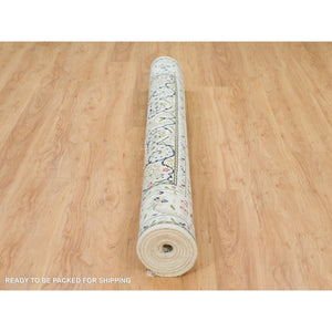 6'1"x9'1" Powder White, Hand Knotted, Nain with Center Medallion Flower Design, 250 KPSI, Natural Wool, Oriental Rug FWR395802