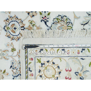 6'1"x9'1" Powder White, Hand Knotted, Nain with Center Medallion Flower Design, 250 KPSI, Natural Wool, Oriental Rug FWR395802