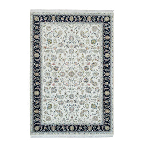 6'x9'1" Powder White, Nain with All Over Flower Design, 250 KPSI, Organic Wool, Hand Knotted, Oriental Rug FWR395808