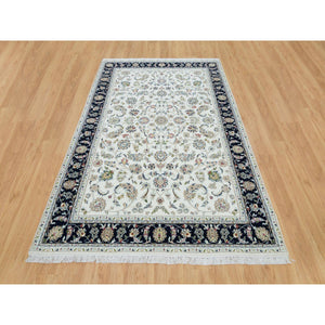 6'x9'1" Powder White, Nain with All Over Flower Design, 250 KPSI, Organic Wool, Hand Knotted, Oriental Rug FWR395808