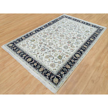 Load image into Gallery viewer, 6&#39;x9&#39;1&quot; Powder White, Nain with All Over Flower Design, 250 KPSI, Organic Wool, Hand Knotted, Oriental Rug FWR395808