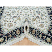 Load image into Gallery viewer, 6&#39;x9&#39;1&quot; Powder White, Nain with All Over Flower Design, 250 KPSI, Organic Wool, Hand Knotted, Oriental Rug FWR395808