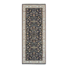 Load image into Gallery viewer, 3&#39;10&quot;x9&#39;7&quot; Midnight Blue, Nain with All Over Flower Design, 250 KPSI, 100% Wool, Hand Knotted, Wide Runner Oriental Rug FWR395826