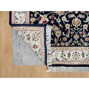 3'10"x9'7" Midnight Blue, Nain with All Over Flower Design, 250 KPSI, 100% Wool, Hand Knotted, Wide Runner Oriental Rug FWR395826