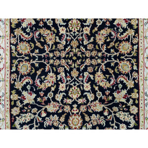 3'10"x9'7" Midnight Blue, Nain with All Over Flower Design, 250 KPSI, 100% Wool, Hand Knotted, Wide Runner Oriental Rug FWR395826